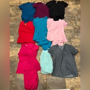 Mixed Color Medical Scrub Tops and Pants Bundle